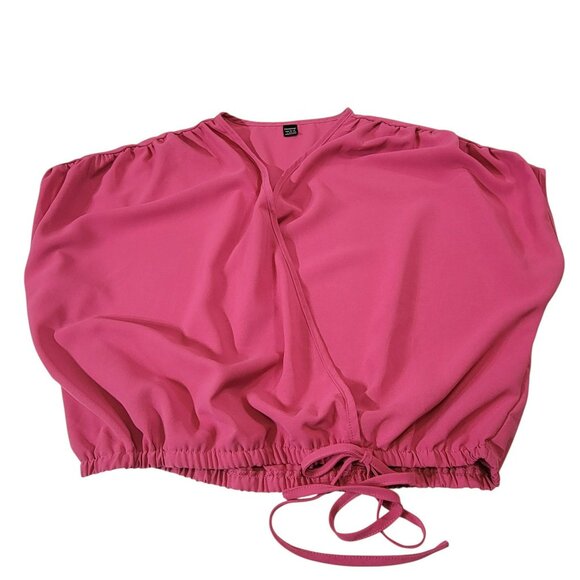 Dreimp Faux Wrap Top, Women L, Hot Pink, Dolman Sleeve, Elastic Waist, 90's, EUC - Picture 5 of 10